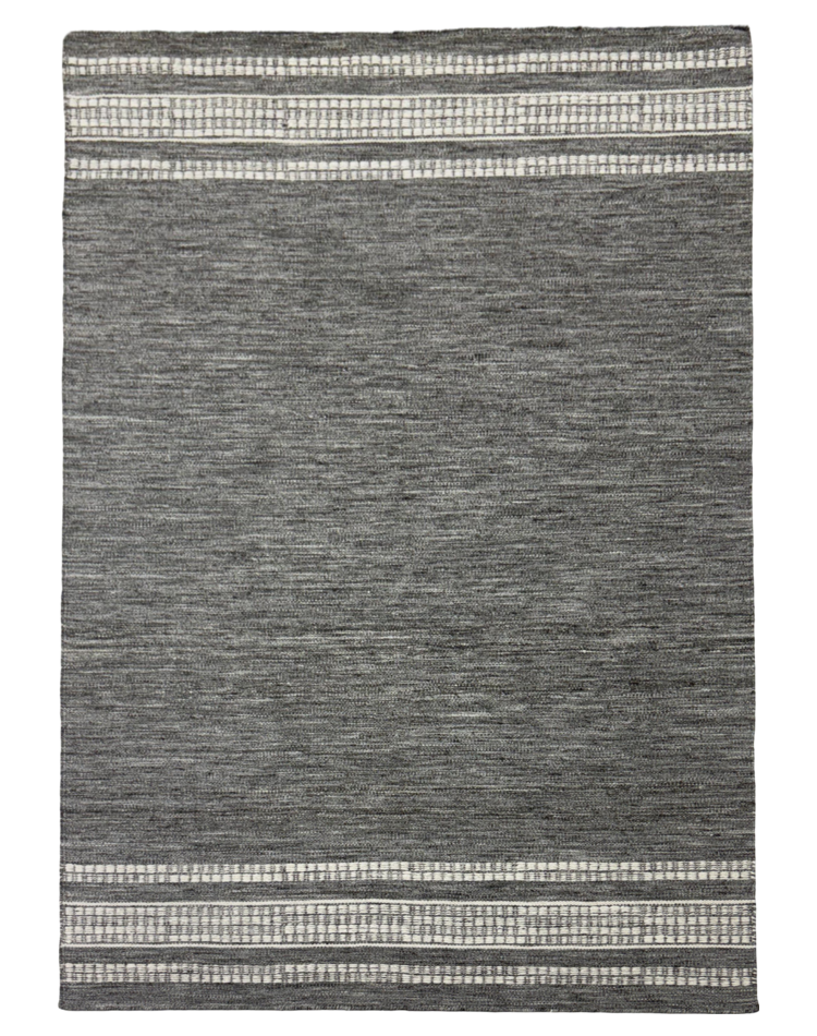 Stripe Gray Wool Carpet - Flat Weave Elegance