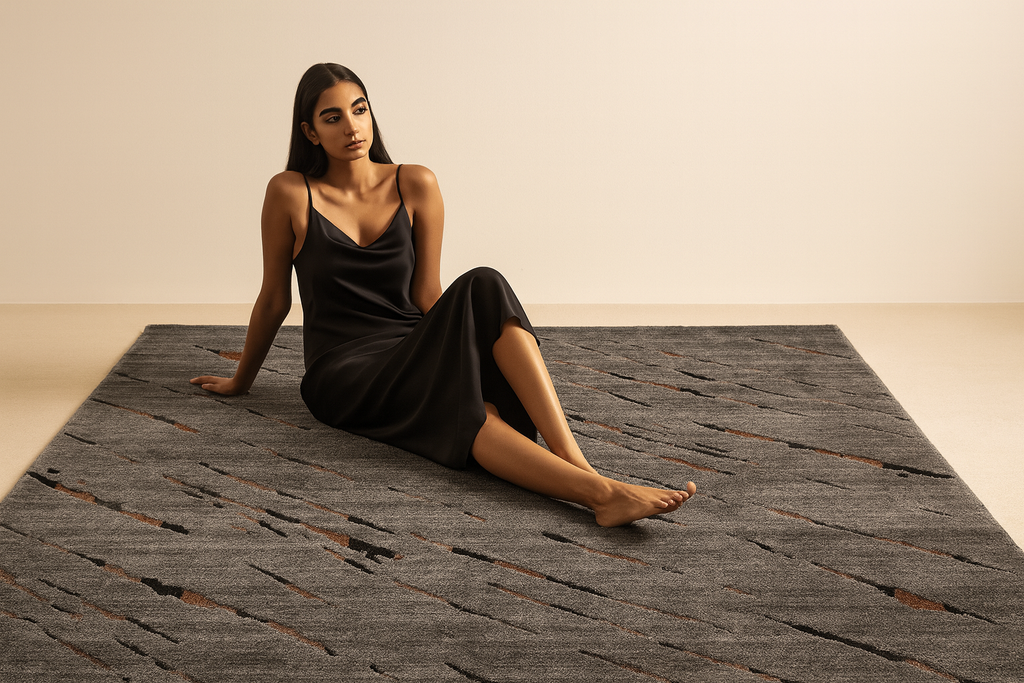 Abstract Gray Wool and Viscose Carpet