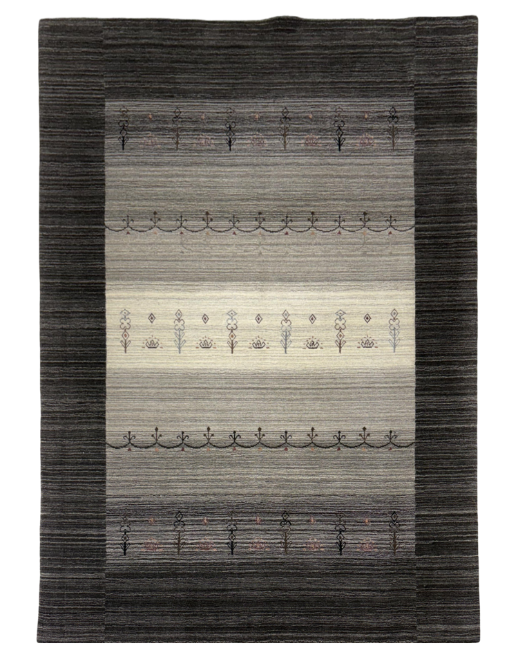 Luxurious transitional stripe carpet in gray tones, crafted from a blend of wool and viscose.