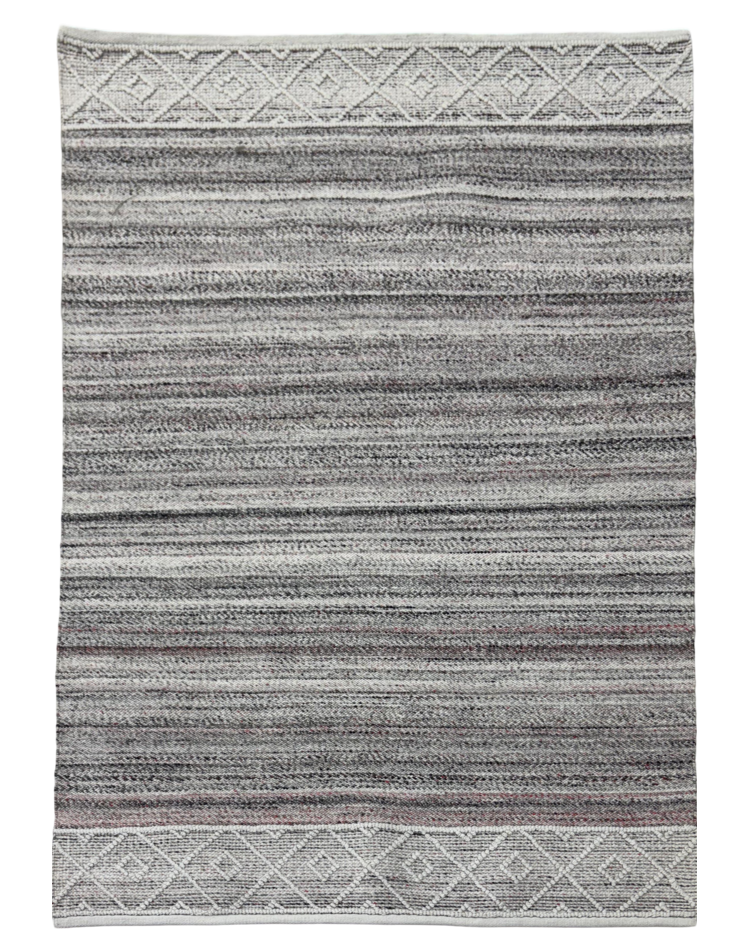 Stripe Carpet in Gray Wool Blend - Flat Weave Elegance