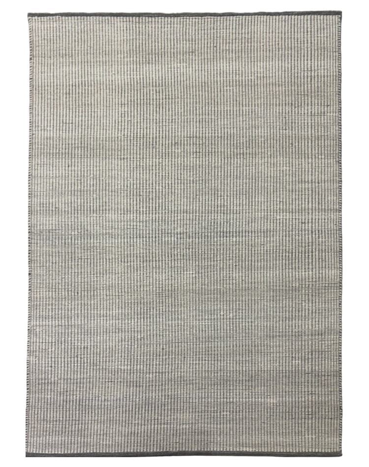 A modern striped gray carpet made from wool and cotton, ideal for contemporary spaces.