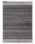 Modern flat weave carpet with charcoal red stripes in a soft wool and cotton blend, ideal for contemporary spaces.