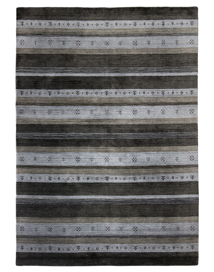 Modern gray striped carpet made from wool and viscose, perfect for elegant interiors.