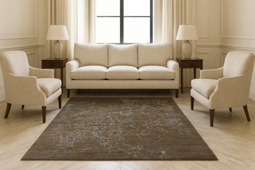A modern abstract carpet in charcoal with a hand loom design, suitable for enhancing contemporary spaces.