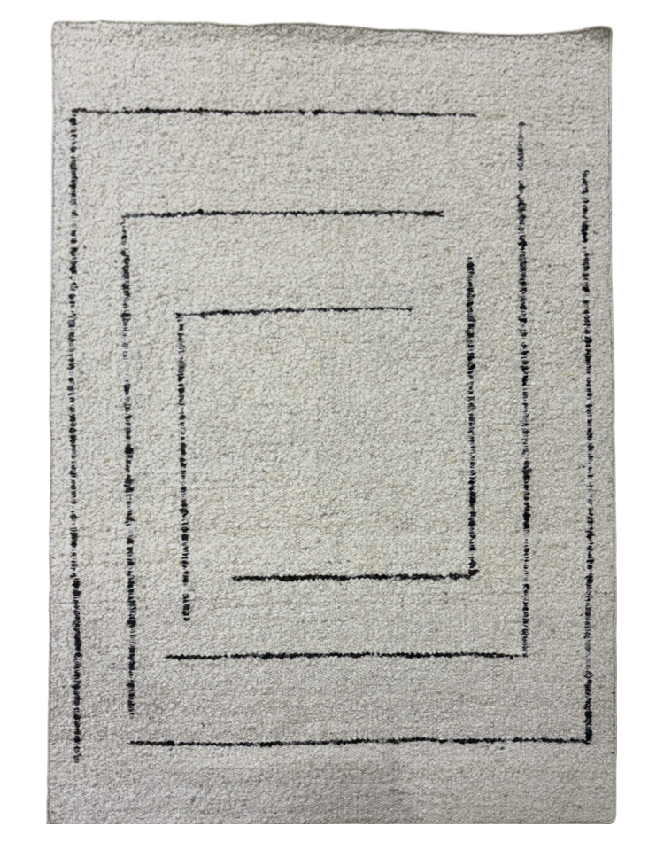 Geometric Beige Wool Carpet - 5'5x8 ft