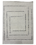 Geometric Beige Wool Carpet - 5'5x8 ft