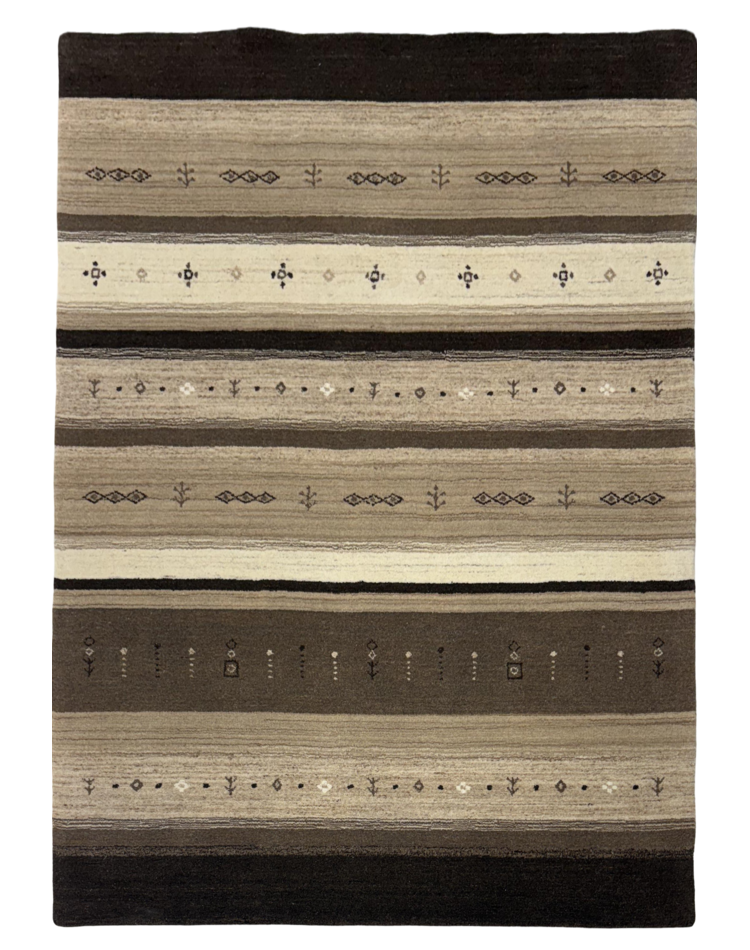 Stripe Brown Wool-Blend Carpet - 5'5x8 ft