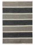 Gray wool carpet with alternating stripe pattern in a modern style, measuring 5'5 by 8 feet
