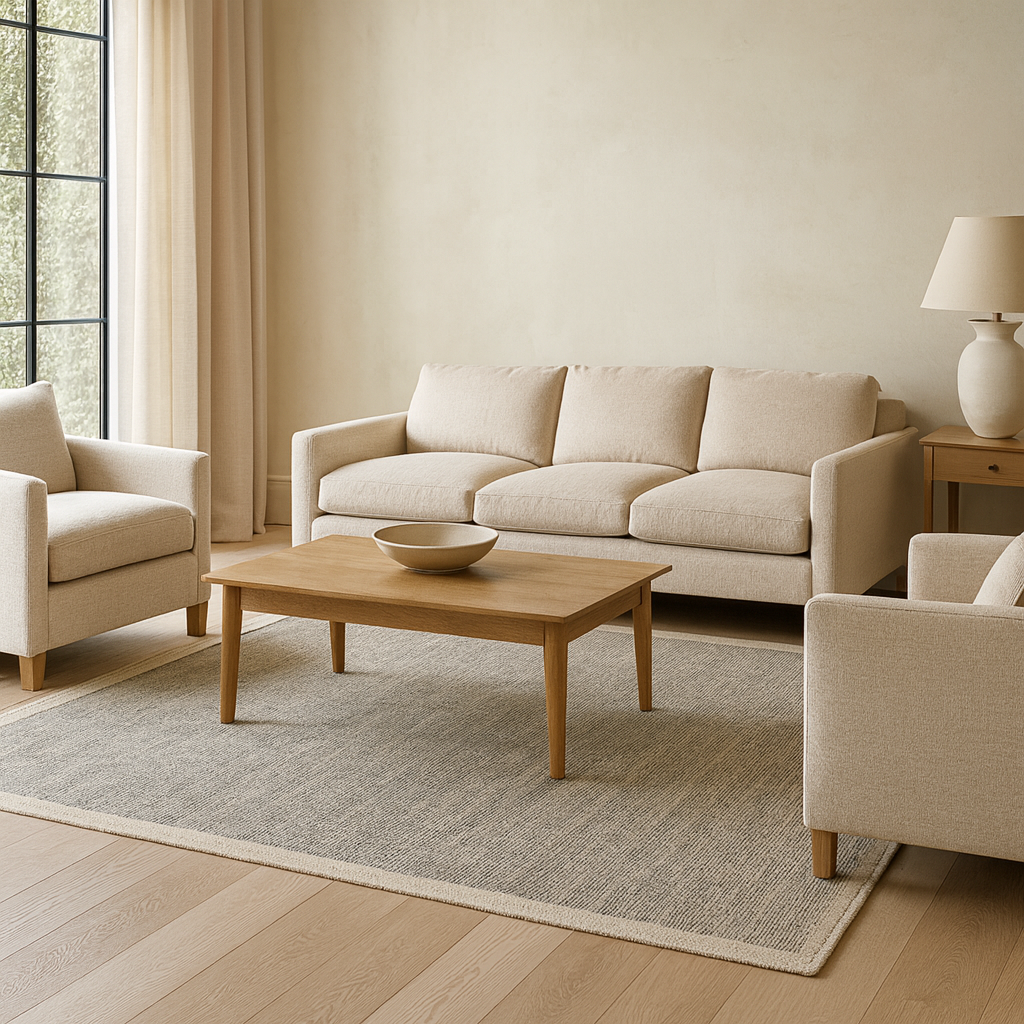 A modern gray flat weave carpet with a subtle geometric pattern, perfect for any chic interior space.