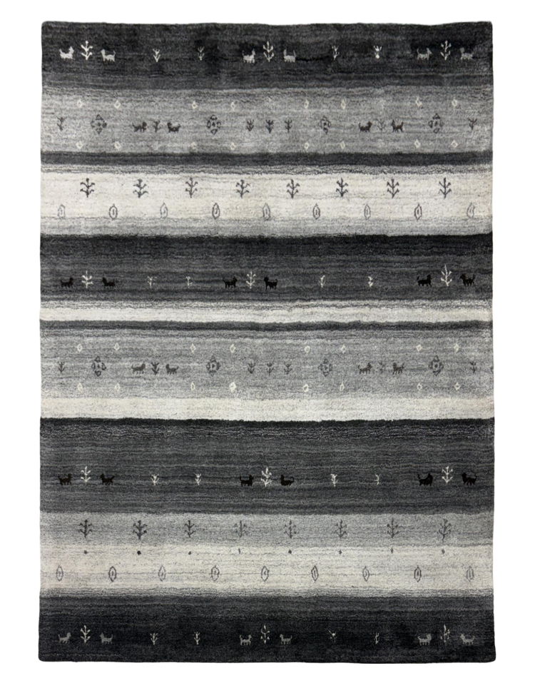 Stripe Gray Carpet in Natural Wool and Viscose