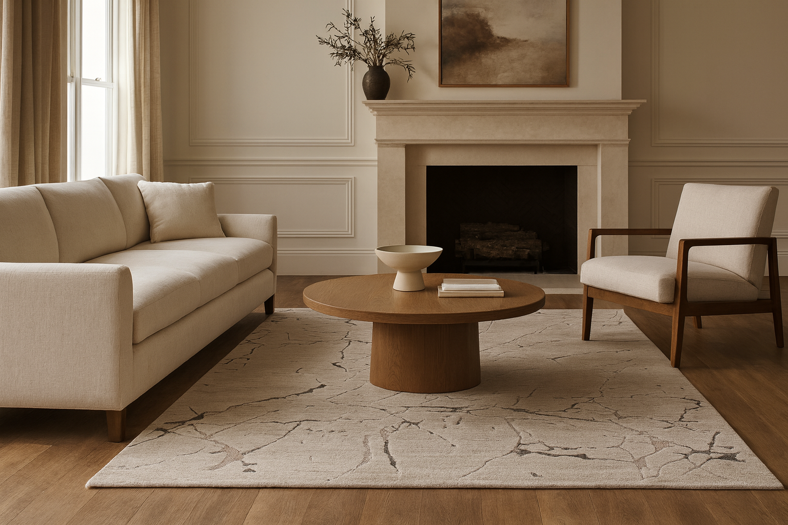 A modern gray carpet with an abstract hand-loomed design, showcasing a luxurious viscose blend.