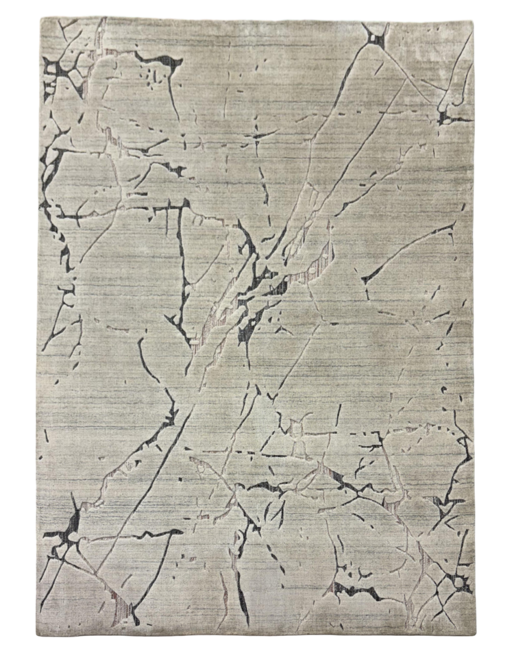 Abstract Gray Hand Loom Carpet in Viscose Blend