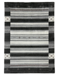 Black and grey modern striped carpet with a soft wool and viscose texture, ideal for contemporary spaces.