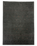 A luxurious charcoal wool transitional carpet with geometric patterns.