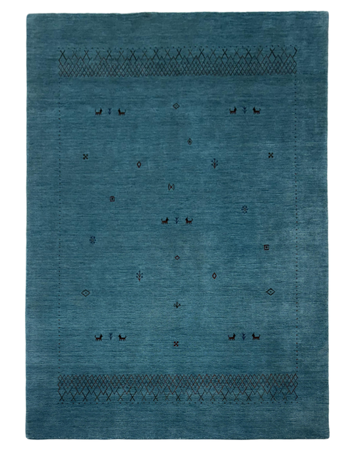 Geometric Carpet in Turquoise Wool & Viscose Blend