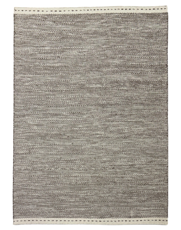 Stripe Brown Wool Carpet - Flat Weave Elegance
