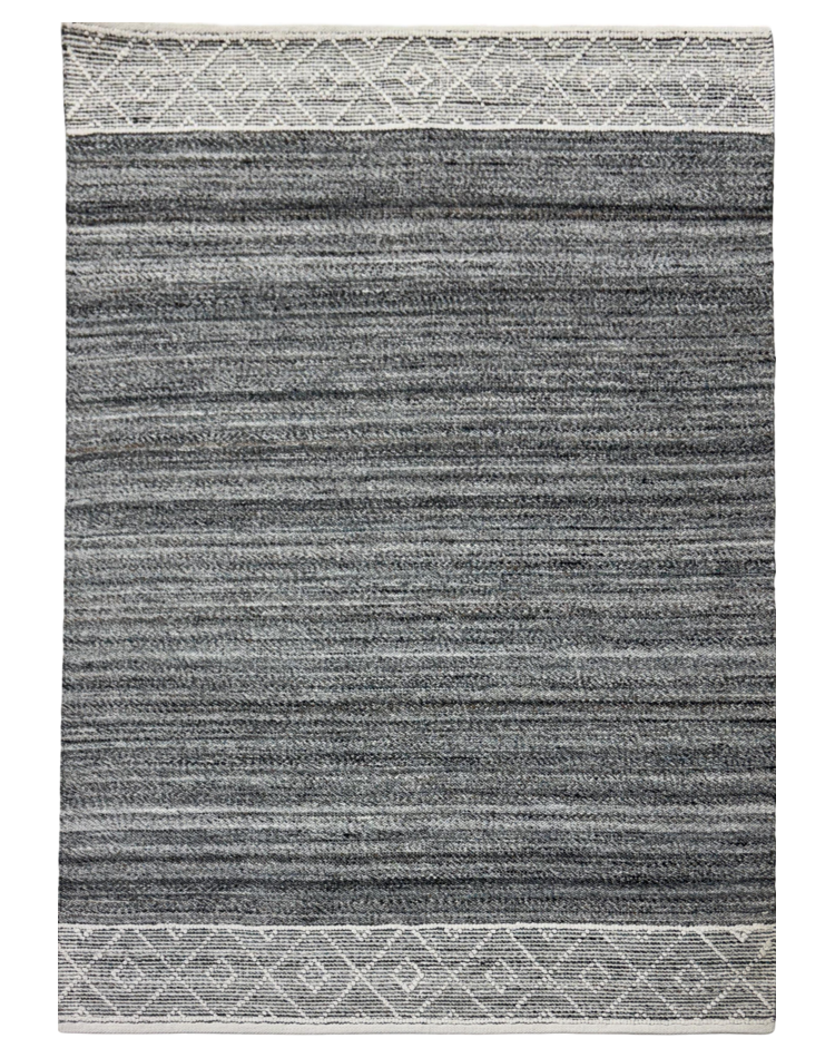 Stripe Carpet in Gray Wool and Cotton Blend