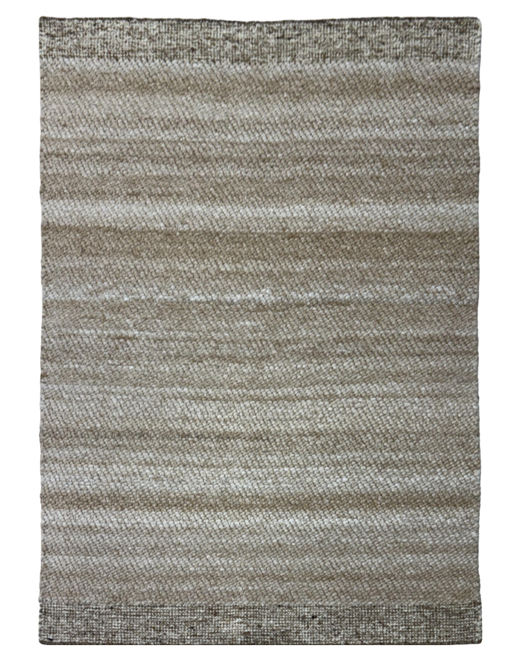 Modern flat weave carpet with textured solid pattern in brown tones, made from a blend of wool and Tencel