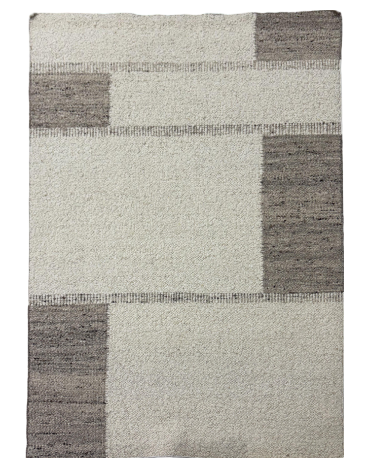 Stripe Wool Carpet in Cream and Taupe, 5'5x8 ft