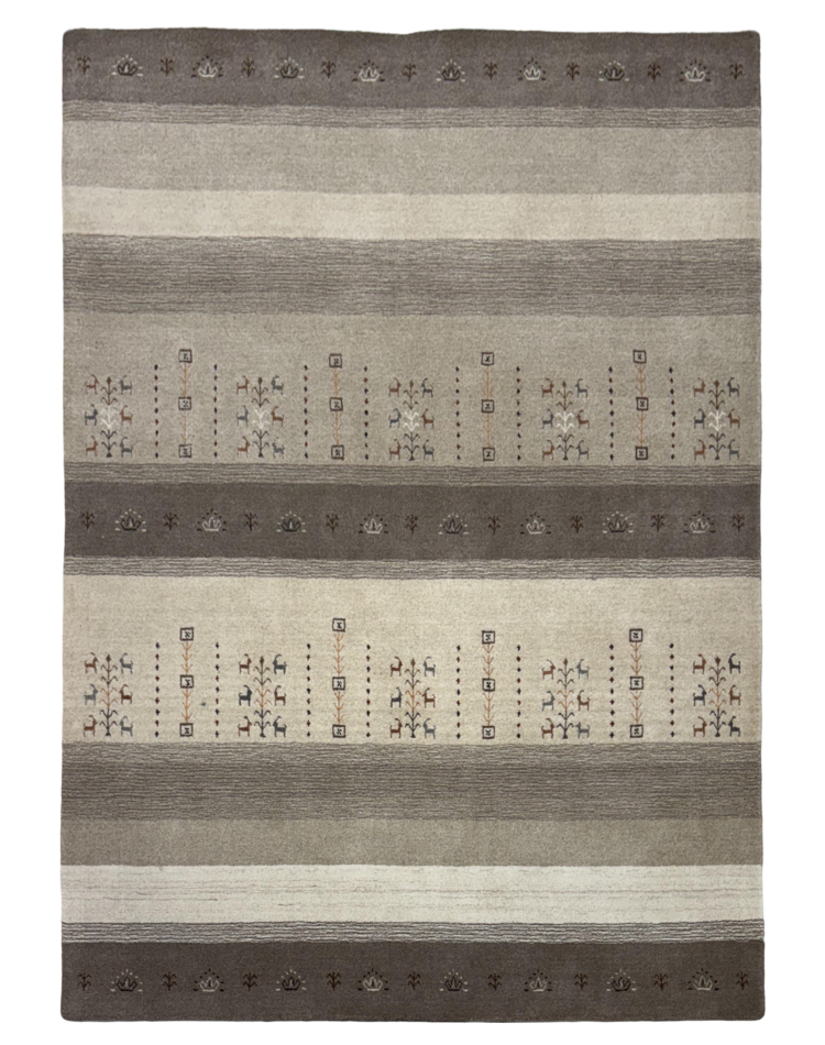 Transitional striped sand carpet made of wool and cotton, featuring elegant patterns