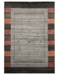 Transitional carpet in gray with rust and charcoal border, loom knotted, 5'5x8 ft.