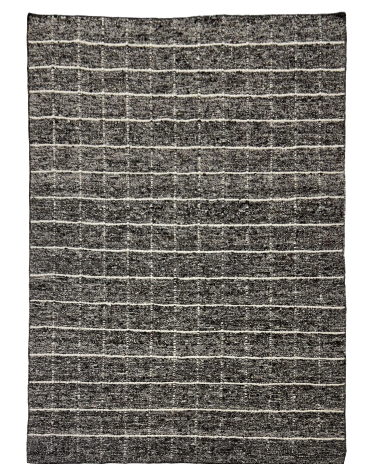 Stripe Carpet in Gray Wool and Cotton Blend