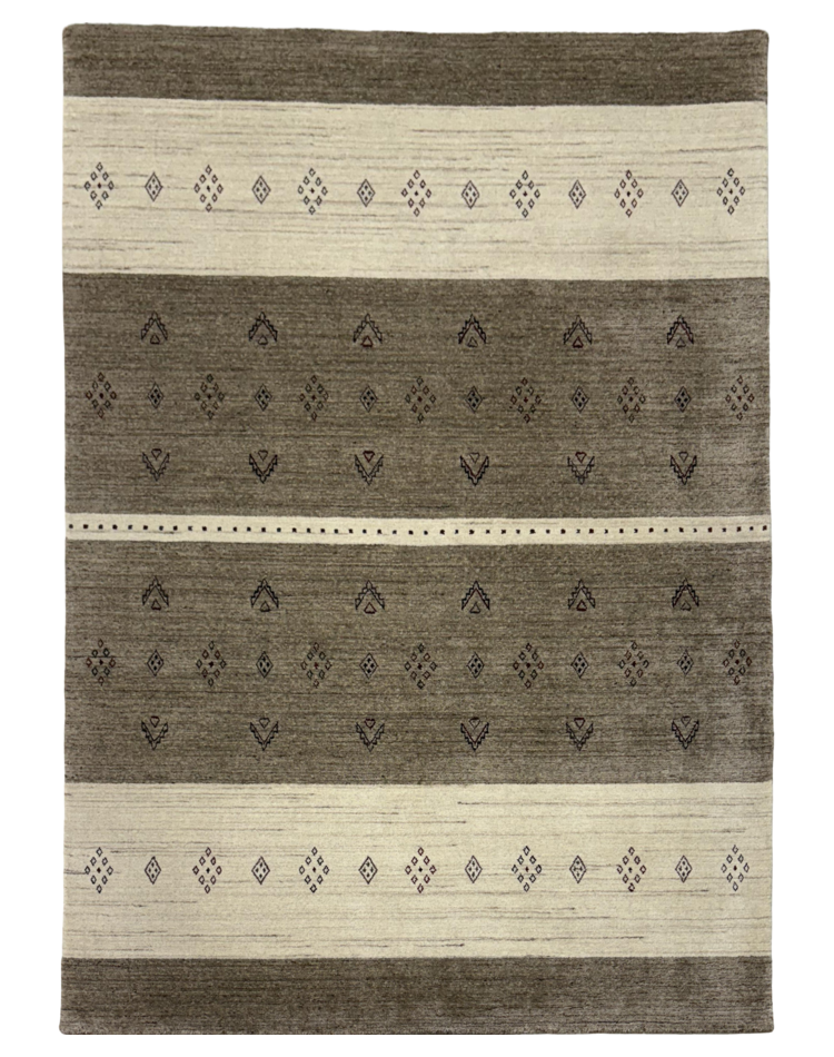 Stripe Beige Carpet in Wool & Viscose Blend