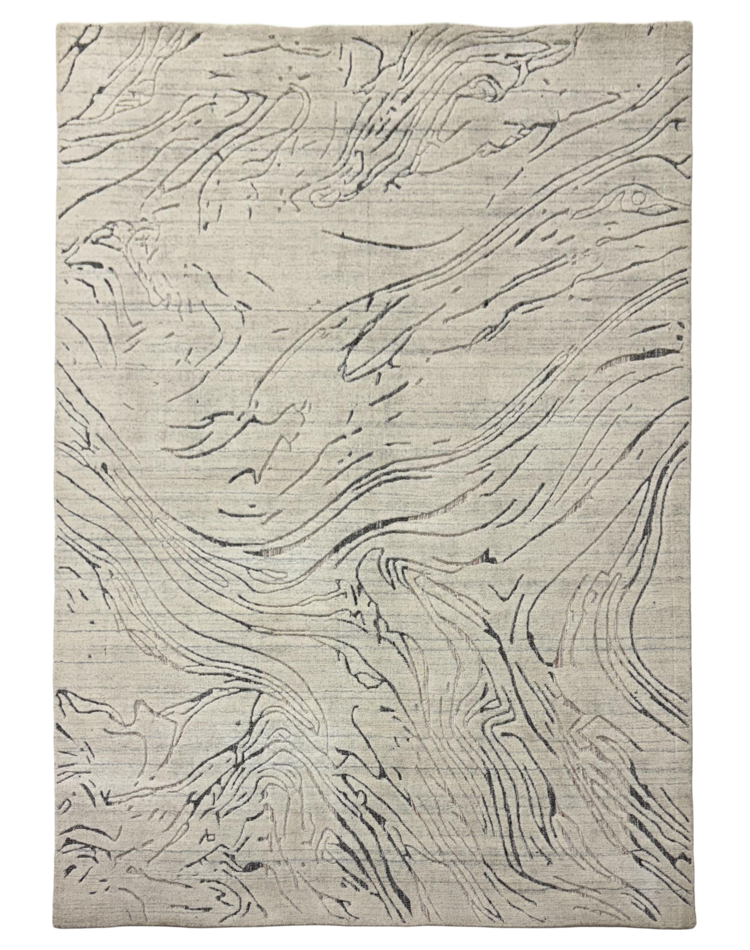 Abstract Gray Wool & Viscose Carpet – Hand Loom Design