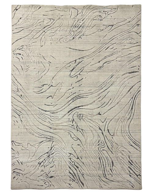 Abstract Gray Wool & Viscose Carpet – Hand Loom Design