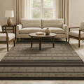 Modern gray and charcoal stripe carpet with a soft wool and viscose blend
