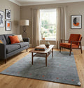 Modern Loom-Knotted Wool & Viscose Rug - Slate Grey with Rust Accents