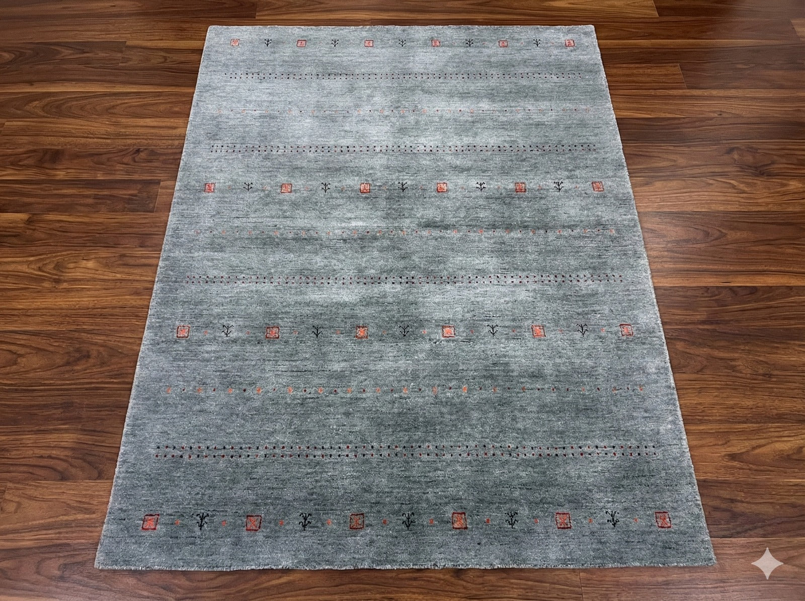 Modern Loom-Knotted Wool & Viscose Rug - Slate Grey with Rust Accents
